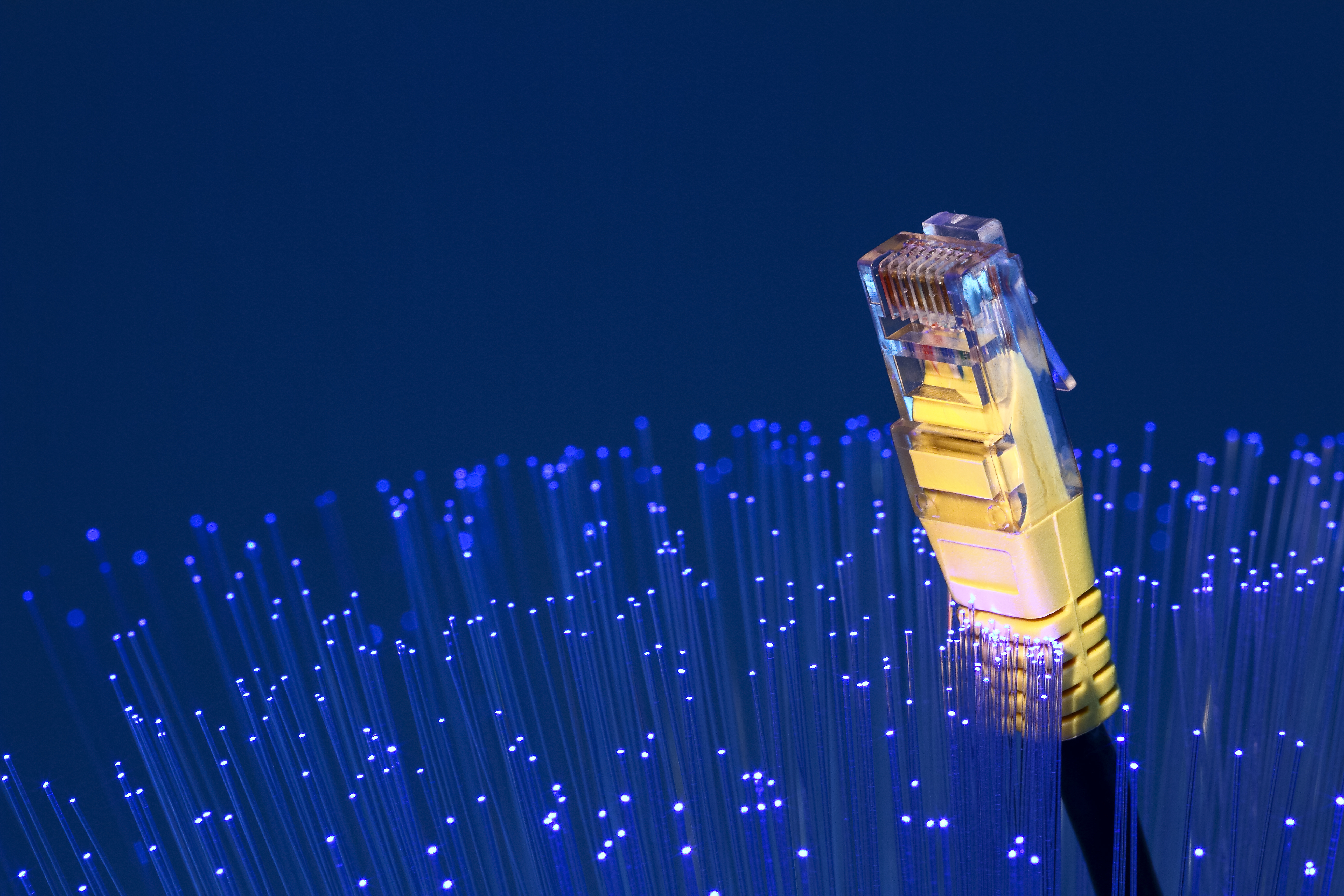 Fibre optic strands with a ethernet lan broadband cable, FTTP full fibre broadband concept FTTP Broadband