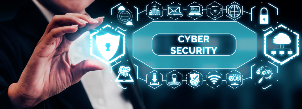 Cyber security title displayed on interactive screen.