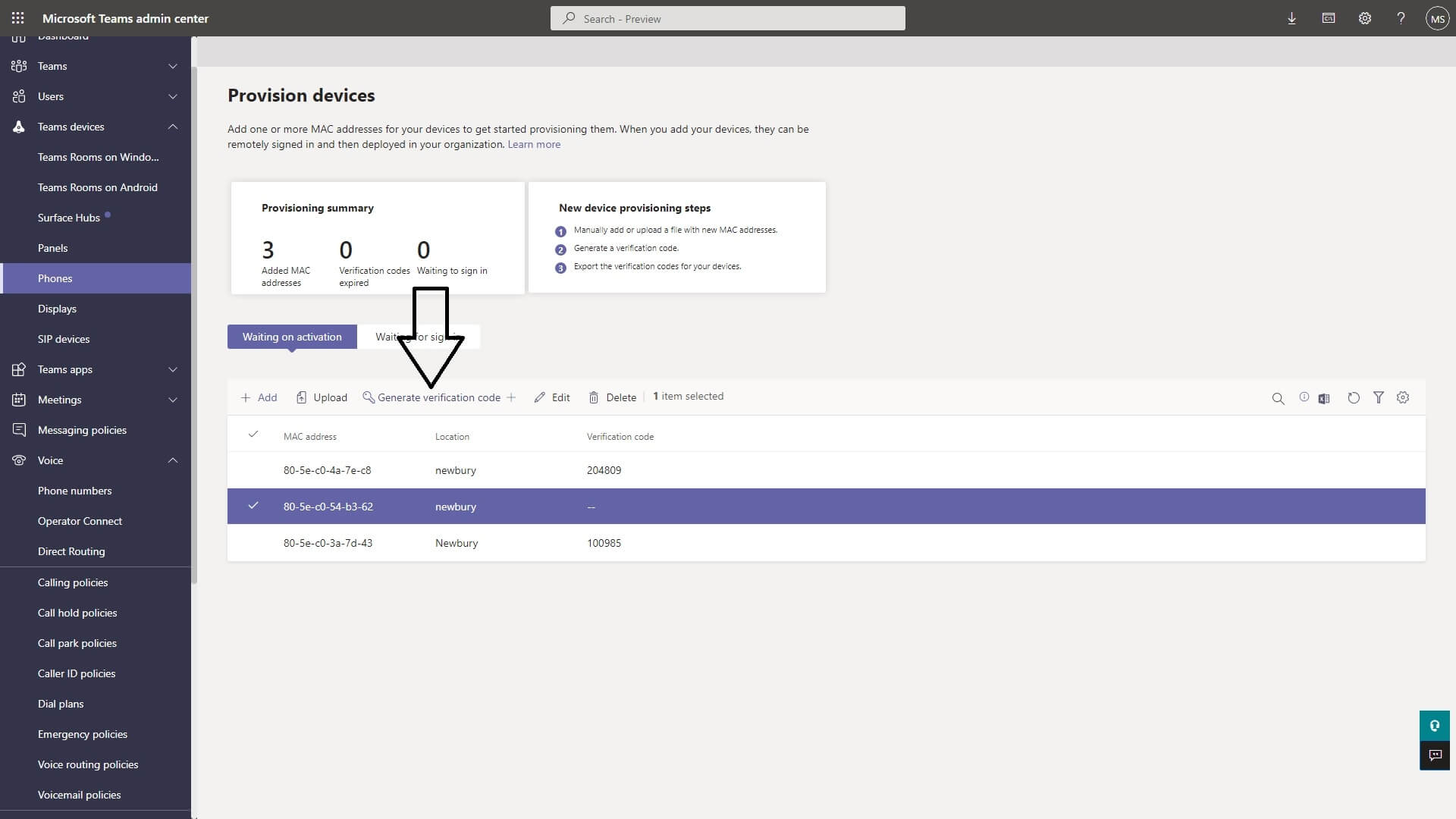 Generate verification code Microsoft teams screenshot.