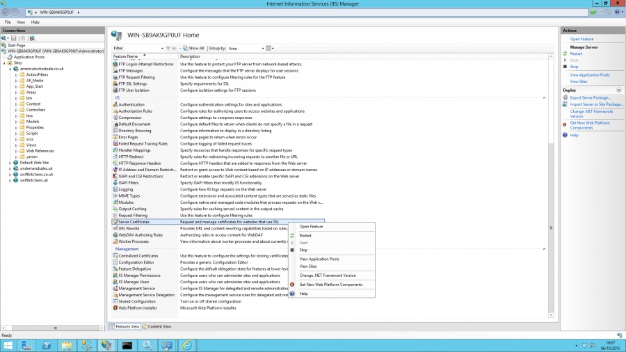 Windows Server Certificates panel